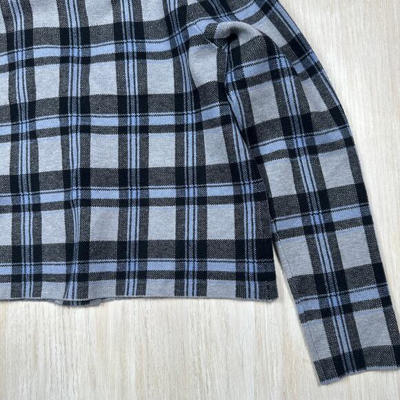 Tahari Black Gray Blue Plaid Cropped One Button Blazer Jacket Long Sleeve Large - Picture 11 of 12